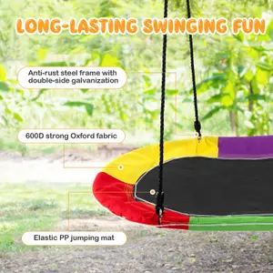 COSTWAY 150 cm Saucer Swing w/ LED Lights 300 kg Platform Tree Swing w/ Adjustable Ropes