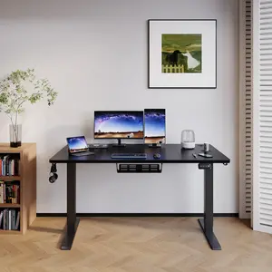 Hieronymus Electric Height Adjustable T-Shape Standing Desk Black / Black / 122 x 140 x 60 cm