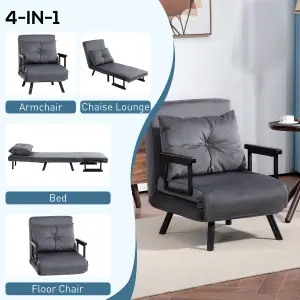 HOMCOM Click Clack Single Chair Bed Settee for Living Room, Guest Room, Grey