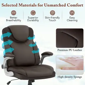 Costway Executive Office Chair PU Leather Computer Desk Ergonomic Chair W/ Rock Function