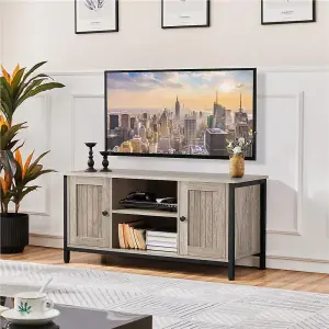 Yaheetech Grey Farmhouse TV Cabinet with 2 Doors and Cable Management