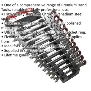 12-Piece Flexible Head Ratchet Spanner Set - Metric 12 Point Moving Socket Tools