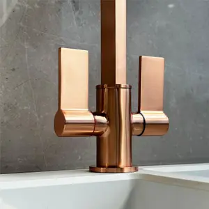 Liquida W17CP Twin Lever 360 Degree Swivel Spout Copper Kitchen Mixer Tap