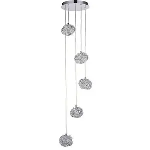 Multi Light Ceiling Pendant 5 Bulb Chrome & Crystal Glass Chandelier Height Lamp