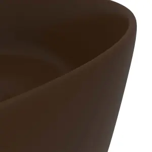 Berkfield Luxury Wash Basin Round Matt Dark Brown 40x15 cm Ceramic