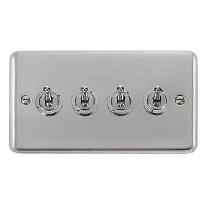 Curved Polished Chrome 4 Gang 2 Way 10AX Toggle Light Switch - SE Home