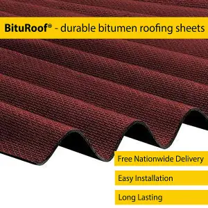 Pack of 50 - BituRoof - Durable Red Corrugated Bitumen Roofing Sheets - 2000x950mm