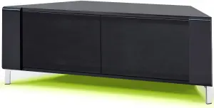 MDA Designs CORVUS Corner-Friendly Black Cabinet with BeamThru Glass Doors for Flat Screen TVs up to 50" with LED Lights