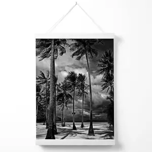 Stormy Palm Trees Black and White Photo Poster with Hanger / 33cm / White