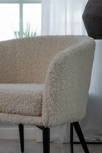 Fluffy White Boucle Comfy Armchair , White