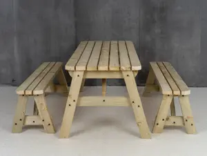 Victoria Rounded Space Saving Picnic Table Benches Set (8ft, Natural finish)