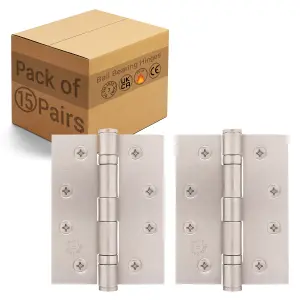 AFIT Satin Nickel Door Hinges - 4 Inch / 102mm  Internal Fire Door Hinges - 15 Pairs