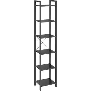 VASAGLE 6-Tier Bookshelf, Bookcase, Shelving Unit, Book Rack, for Office, Study, Industrial, Ebony Black and Black