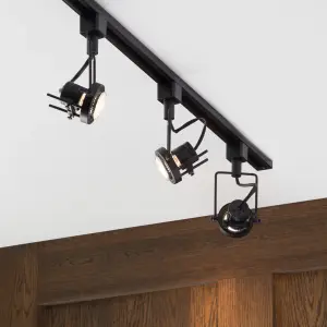 Litecraft Greenwich Black 3 Head 1m Straight Kitchen Ceiling Light with LED Bulbs