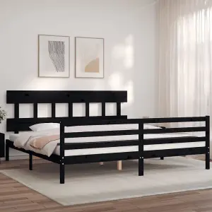 Berkfield Bed Frame with Headboard Black 200x200 cm Solid Wood