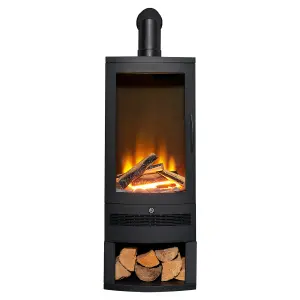 Acantha Horizon Electric Stove with Log Storage & Angled Stove Pipe in Black