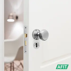 AFIT Lined Key Lock Door Knob Set Satin Chrome, 1 Pair of Mortice Knobs (55mm), Sash Lock (80mm) & Hinges (76mm) for Internal Door