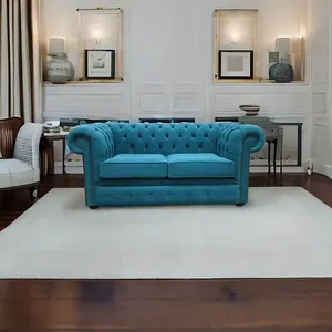 Chesterfield 2 Seater Cantare Teal Blue Fabric Easy Clean Sofa In Classic Style