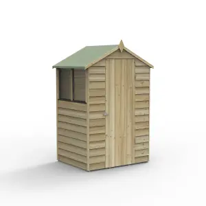 Forest Garden Overlap 4x3 ft Apex Wooden Shed with floor & 2 windows (Base included)