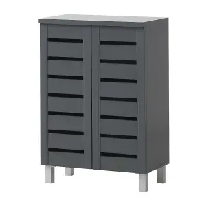 4 Tier Shoe Storage Cabinet 2 Door Cupboard Stand Rack Unit Dark Grey