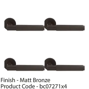 4 PACK - Premium Smooth Door Handle Set - Matt Bronze Angled Lever on Round Rose