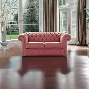 Chesterfield 2 Seater Shelly Brick Red Leather Sofa Settee Bespoke In Classic Style