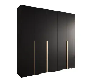 Sleek Inova I Hinged Door Wardrobe H2370mm W2500mm D470mm - Modern Black Finish with Gold Vertical Metal Handles