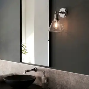 Luminosa Catanzaro Bathroom Glass Wall Lamp, Chrome Plate, Glass, IP44