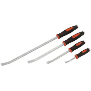 4 Piece Heavy Duty Angled Pry Bar Set - Soft Grip Handles with Hammer