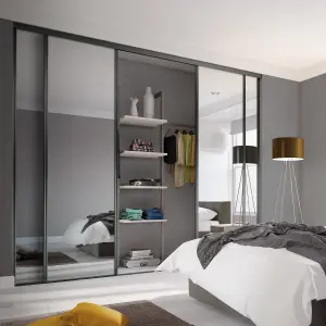 Classic Panelled Mirrored Graphite 4 door Sliding Wardrobe Door kit (H)2260mm (W)2370mm