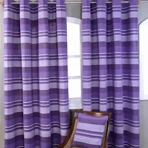 Homescapes Cotton Morocco Striped Mauve Curtain Pair, 66 x 72" Drop