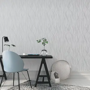 Galerie Special FX Grey Glitter Ribbons Embossed Wallpaper