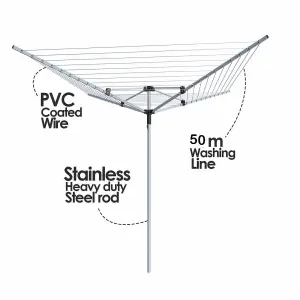 4 Arm Silver Effect Rotary Dryer Airer 50M Outdoor Garden