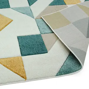 Shapes Green Geometric Modern Jute Backing Rug for Living Room Bedroom and Dining Room-80cm X 150cm