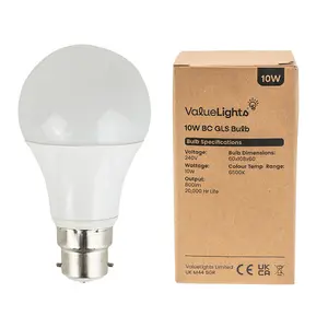 ValueLights Pack of 2 High Power 10w LED BC B22 SMD GLS Energy Saving Long Life Bulbs 6500K Cool White