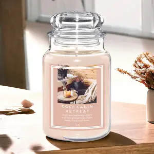 18oz Scented Glass Jar Candle Cosy Cabin Retreat 104h Burn Time with 8 Pcs Wax Melts