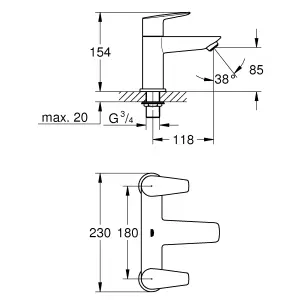 Grohe Start Edge Chrome-plated Bathroom Filler Tap