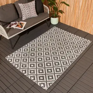 Outdoor Rug Garden Geometric Waterproof Area Mat, Grey White - 160 x 230cm