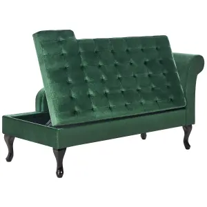 Right Hand Velvet Chaise Lounge with Storage Dark Green PESSAC