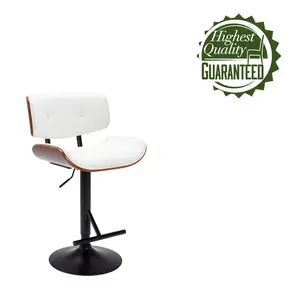 Caneghem Height Adjustable Swivel Faux Leather Mid-Century Bar Stool White