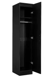 REFLECT 1 Door Plain Wardrobe in Gloss Black Door Fronts and Black Oak Carcass