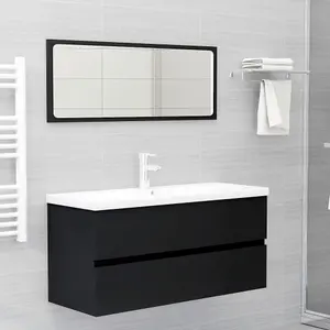 Berkfield Sink Cabinet with Built-in Basin Black Engineered Wood