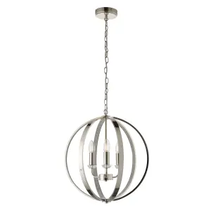 Anson Lighting Torlea 3lt Pendant light finished in Bright nickel plate and clear faceted acrylic