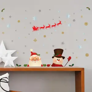 Christmas Night With Santa And Snowman Christmas Wall Stickers Living room DIY Home Decorations