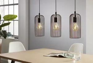 Hanging Ceiling Pendant Light Black & Copper Cage 3x E27 Bulb Kitchen Island