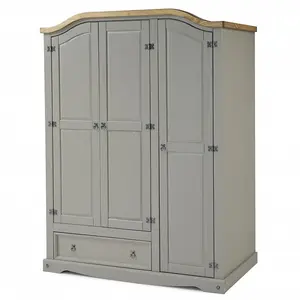 Corona Grey Wax 3 Door 1 Drawer Arch Top Wardrobe Solid Pine with Mexican Styling