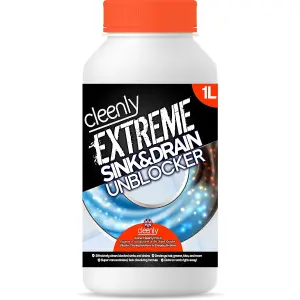 Cleenly Extreme Sink & Drain Cleaner & Unblocker Liquid (1 Litre) - Heavy Duty Formula for Bathroom, Kitchen, Drains, and More