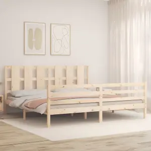 Berkfield Bed Frame with Headboard Super King Size Solid Wood