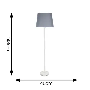 ValueLights Charles White Single Stem Floor Lamp with Grey Tapered Shade and LED Bulb