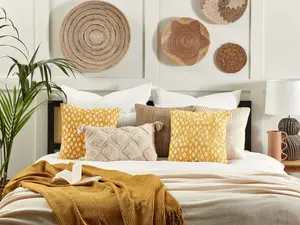 Set of 2 Cushions GINNALA Cotton 45 x 45 cm Plant Block-Printing Yellow